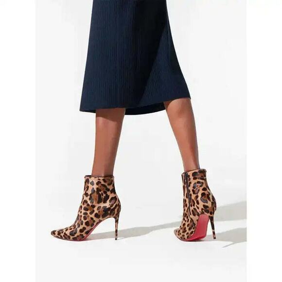 Christian Louboutin So Kate Booty 85 Black Brown Leopard Ankle Heel Bootie 37.5 - Picture 5 of 12